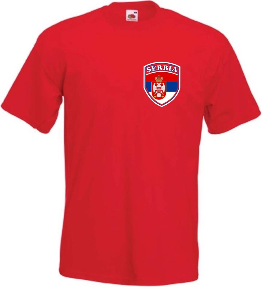 FRUIT OF THE LOOM Serbia Serbian Football Team Fan Supporter Flag Shield Red T-Shirt