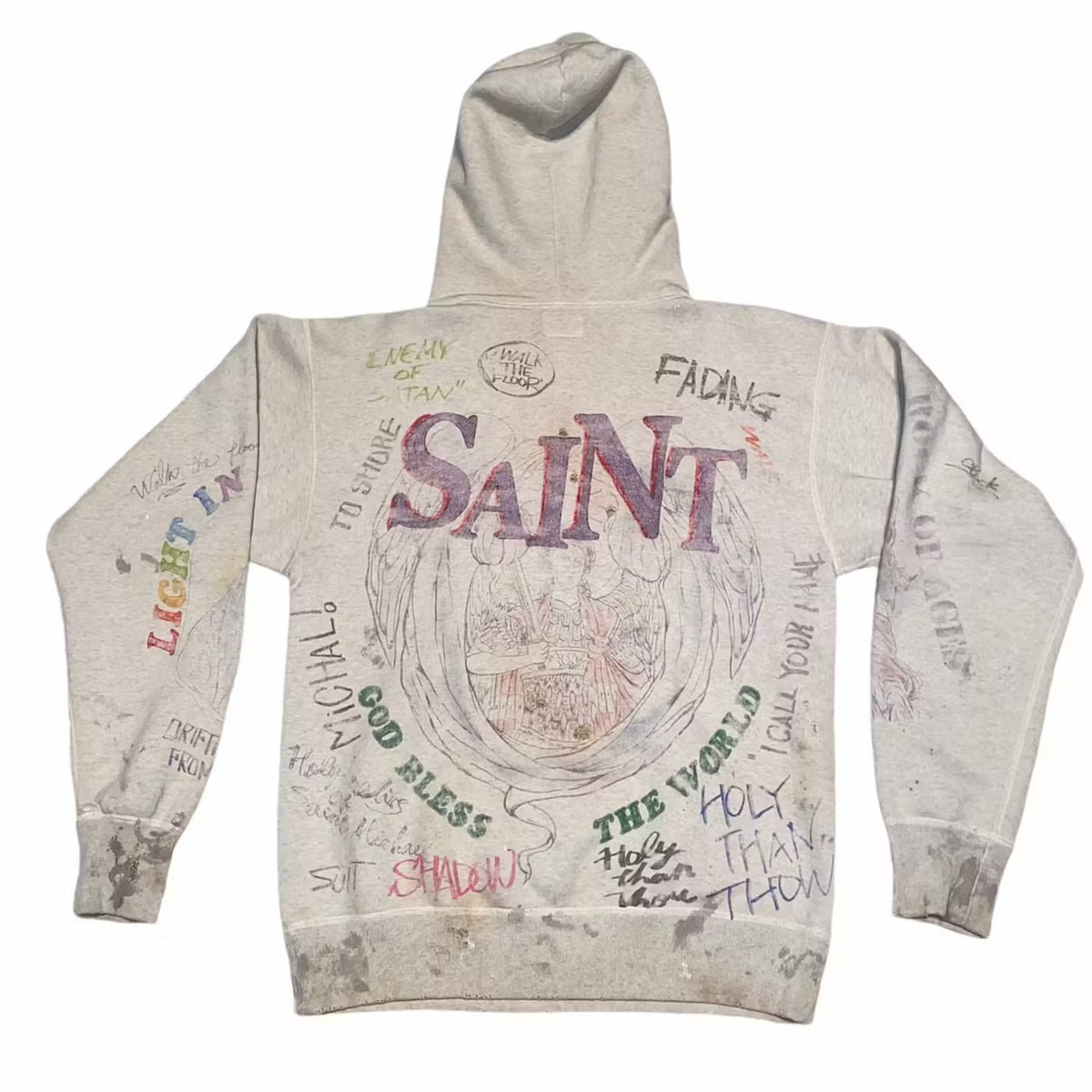 New Saint Michael FW20 Aged All Over Graffiti Hoodie Men's New Saint Michael FW20 Aged All Over Graffiti Hoodie Men's