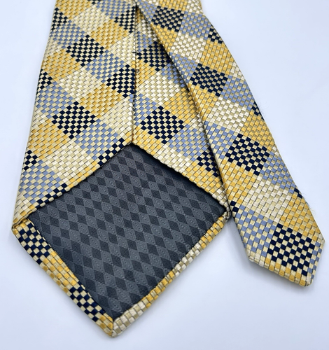Carlo Palazzi Studio 100% Silk Wide Made USA Mens Necktie Gold Blue Plaid 4W 60L - Picture 4 of 6