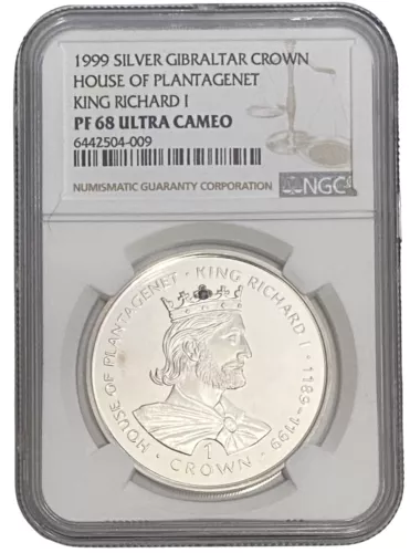 1999 Silver Gibraltar House of Plantagenet King Richard I Crown Proof NGC PF 68