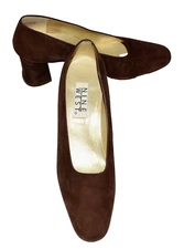 Nine West Chocolate Brown Genuine Suede Women Slip On Chunky Heels Size 9 N NWOB