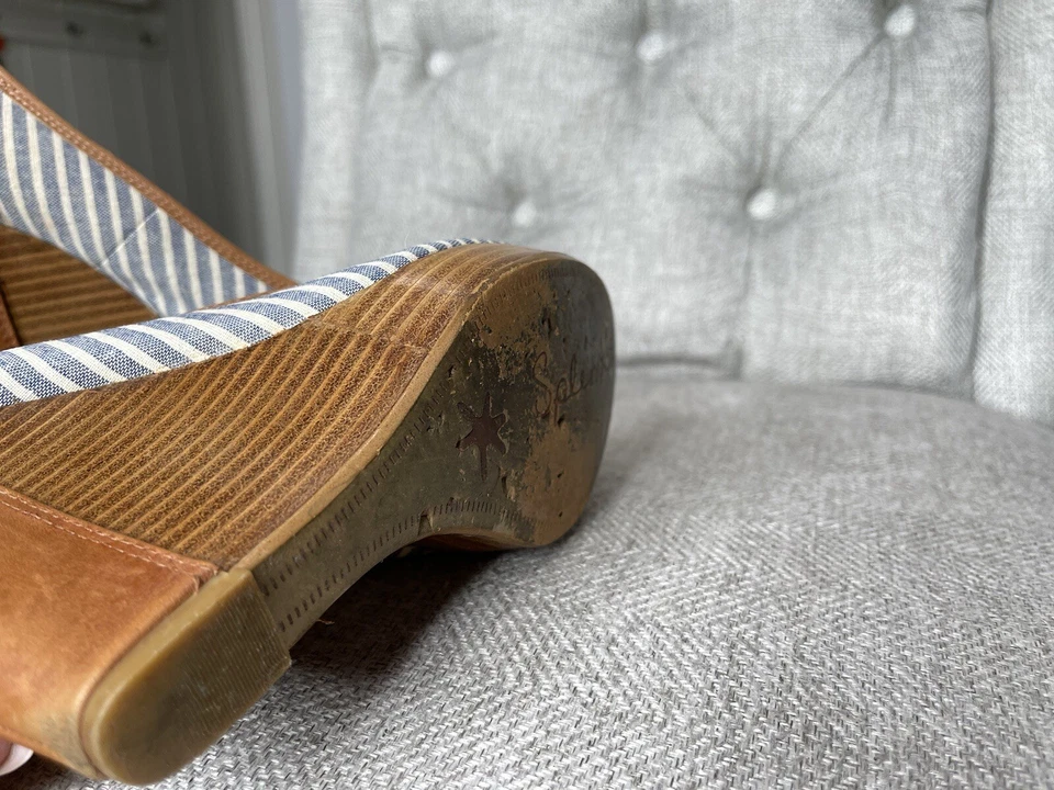 Espléndidas sandalias de cuña azules a rayas para mujer talla 8 cuero náutico Foto 4 de 4