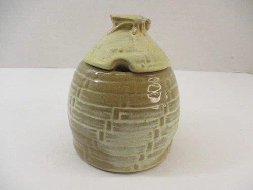 Vintage Frankoma Pottery Honey Pot No. 803 Jar & Lid Prairie Beehive Sugar *Flaw