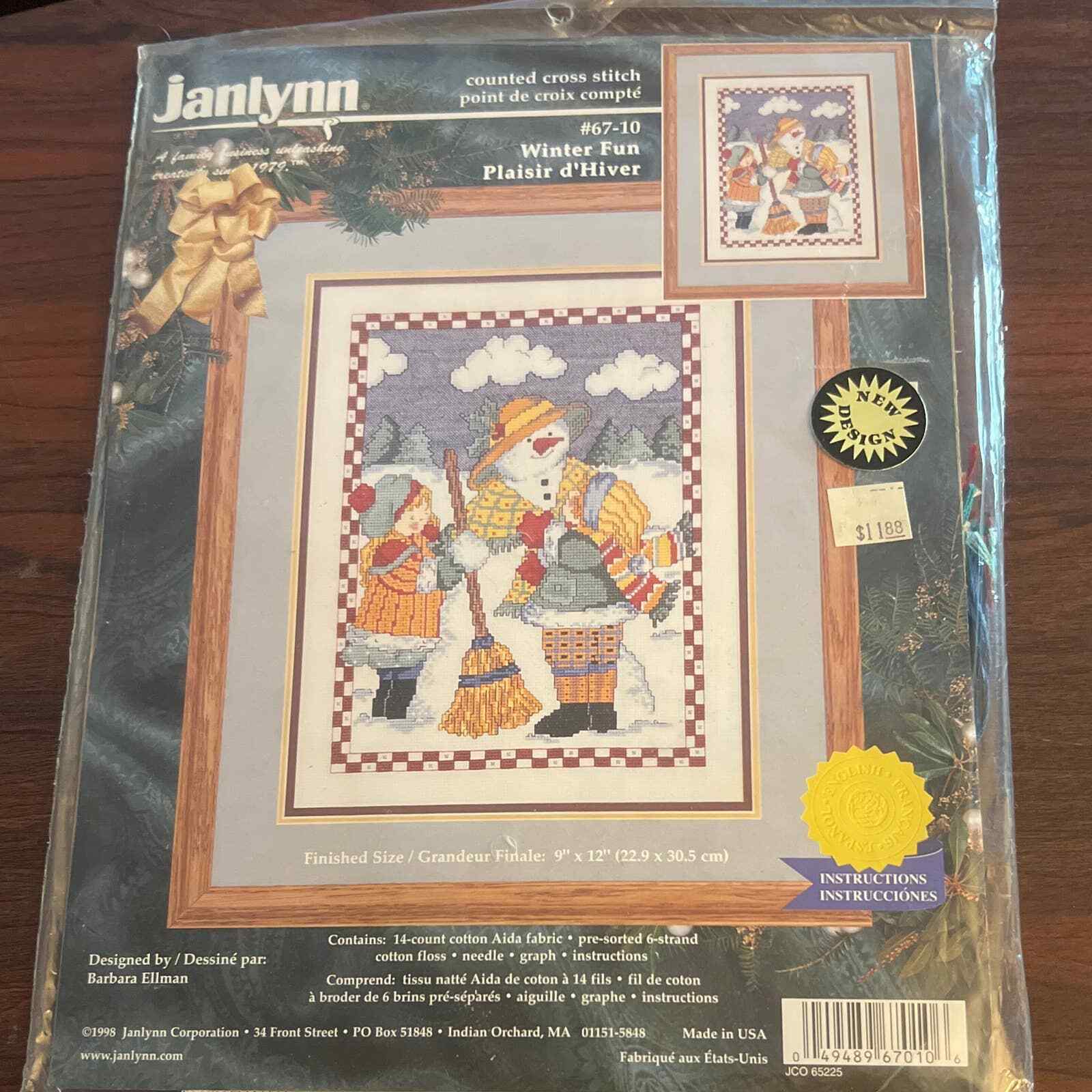 Vintage 90's Janlynn Counted Cross Stitch Kit Winter Fun Snowman ...