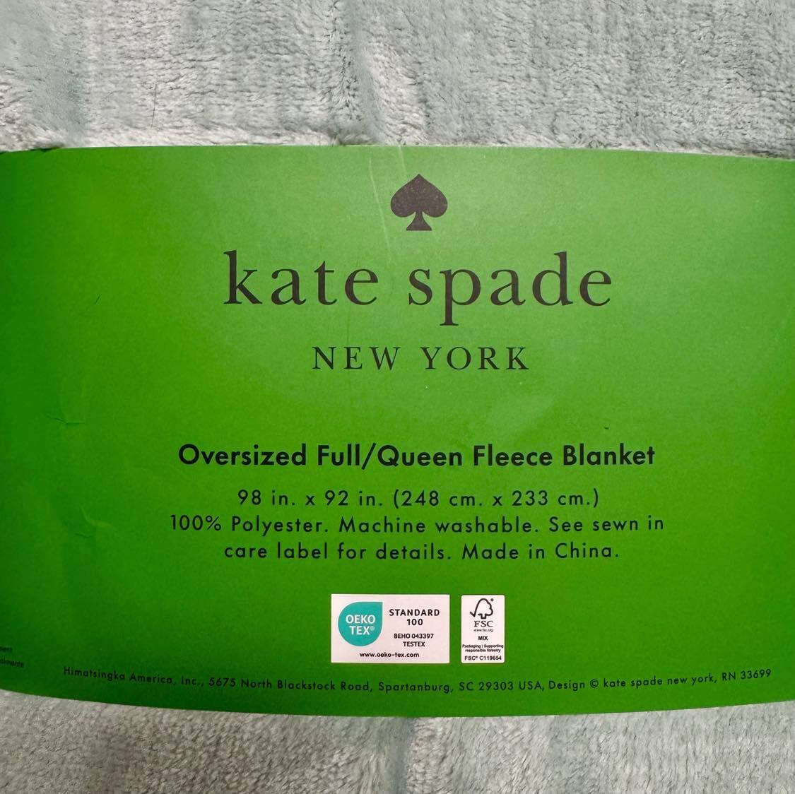 Kate Spade Queen Full Light Blue Green Gray Fleece Throw Blanket