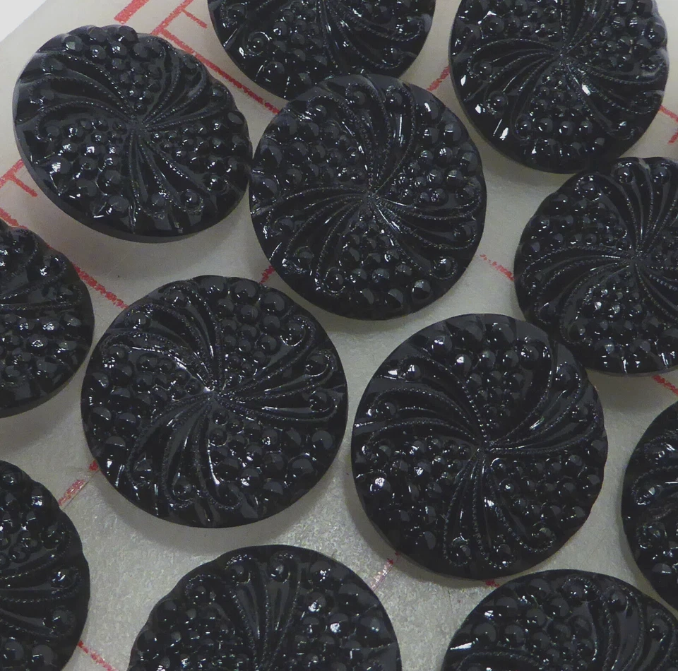 10 LG Vintage Beautiful Czech Pressed Glass Shank Button Jet Black 7/8" 22mm 385 - Image 2 of 4