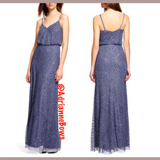 NWT Adrianna Papell Art Deco Beaded Blouson Gown in Dark Heather SZ 2  N184