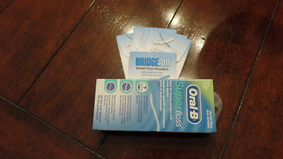50 Bridgeaid Dental Floss Threaders & 50 Oral B Mint Pre-cut Super Floss Strands