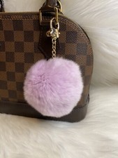 Lavender Pom Pom Keychain Purse Charm Car Key Charm Fob Fluffy Soft Gold Clasp
