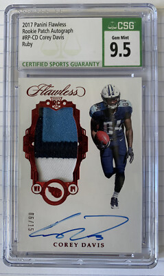 2017 Flawless Ruby Corey Davis RC Auto 3-Color Patch RPA /15 CSG 9.5 ...