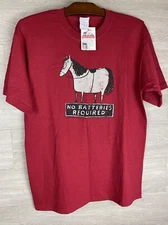 “No Batteries Required” Horse T Shirt Red 2005 NWT Size M (JaredLeeStudios)