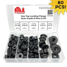 1/4 5/16 3/8 7/16 1/2  Hex Flange Lock Nut Grade 8 Black Phos & Oil COARSE -80PC