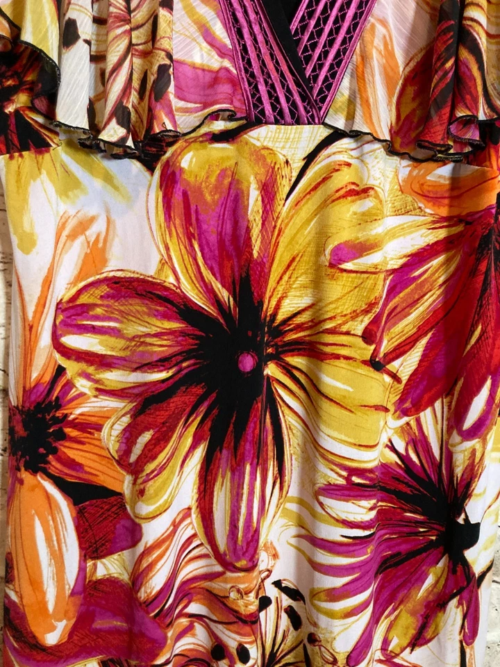 Vestido Babydoll New Directions Mujer 1X Rosa Tropical Floral Fluido Bordado Foto 4 de 4