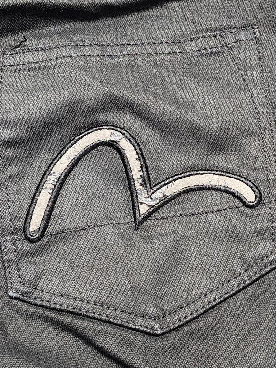 EVISU Waxed Denim Black BIG LOGO Pocket Logo Skinny Fit 32