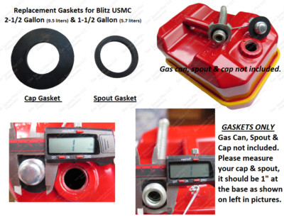 USMC Blitz Metal Gas Cap & Spout Gaskets FOR 2-1/2 1-1/2 Gallon TOTAL 2 GASKETS