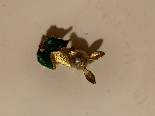 Vintage   Costume Jewelry Rhinestone Pin Stag Deer Head with Red Jeweled Nose