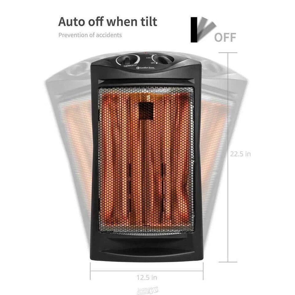 Comfort Zone Heater Radiant Tower Heat Space Heater Dual Quartz Heating 1500W - Image 4 of 4