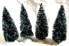 4 VTG Xmas Decor Village Model Pine Trees Snow Flocking Realistic Lemax 9" Train