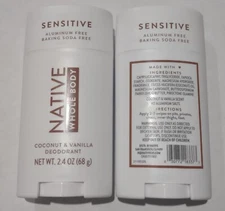 Native ~ Whole Body Deodorant ~ Coconut & Vanilla Scent ~ 2.4 oz ~ 12 pack