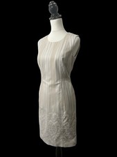 Calvin Klein Sheath Dress UK 8 Beige Jacquard Knee Length Career Cocktail