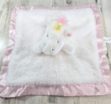 Cloud Island Unicorn Lovey Pink  White Satin Trim Plush Security Blanket