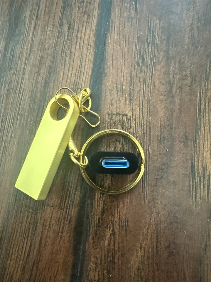 Unknown Amount Of Storage Gold Keychain Hard drive, With USB To C Adapter Piece. - Image 3 of 4