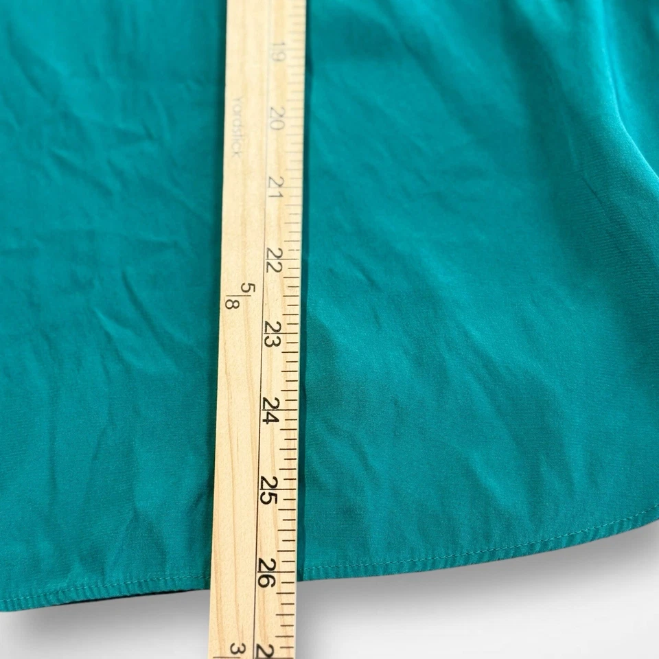 Blusa de seda Lafayette 148 para mujer 10 verde cuello en V manga larga ribete satinado Foto 4 de 4