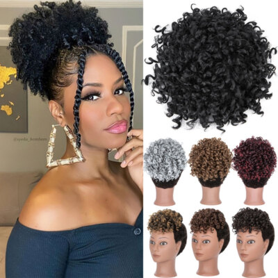 UK Short Afro Kinky Curly Ponytail High Puff Drawstring Hair Extensions  Bangs UK