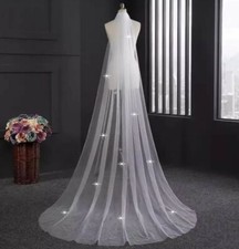 White Ivory Cathedral 1 Tier Crystal 1m- 3M Wedding Veil Cut Edge With Comb