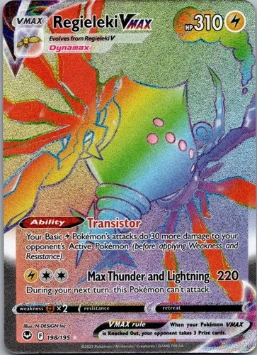Regieleki VMAX 198/195 Rainbow Rare Silver Tempest Pokemon Holo Near Mint