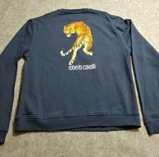 Roberto Cavalli Sweatshirt Mens 2XL Firenze Tiger Pullover NWT Blue