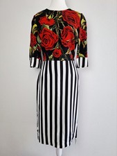 Dolce & Gabbana SS15 Silk Rose Stripe Sheath Midi Dress IT 46 (12-14 AU) NWT