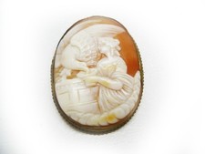 Estate Carved Shell Cameo Brooch Leda & the Swan Mythology