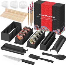 Sushi Maker Set 20 St&uuml;ck schwarz &ndash; inkl. Formen, St&auml;bchen, Messer, Reisschaufel