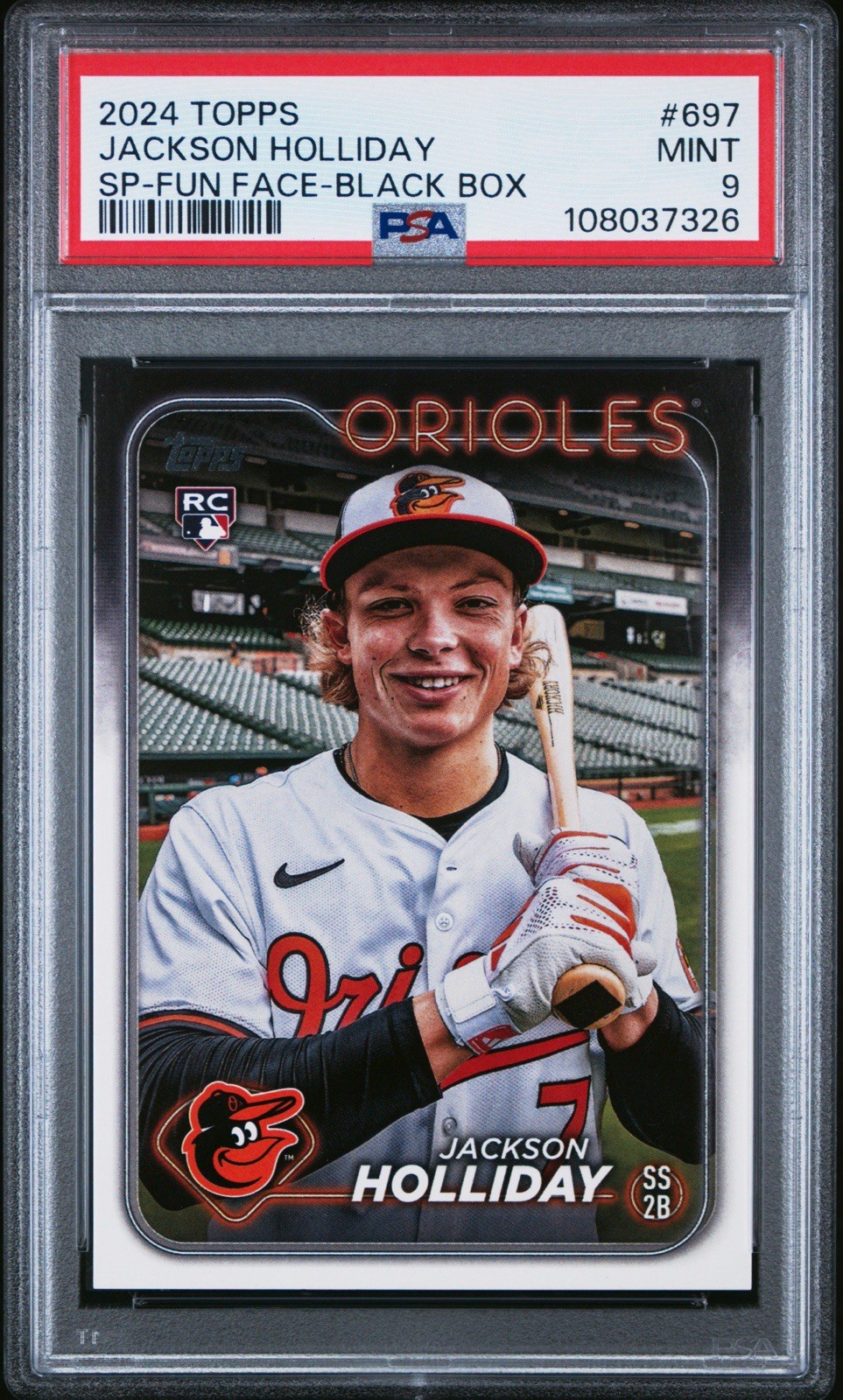 2024 Topps Jackson Holliday SP Fun Face Black Box RC PSA 9 #697 Orioles