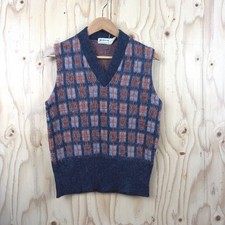 Vintage 60s/70s Hanson Sportswear Sweater Vest Mens M Blue Plaid Acrylic Mohair