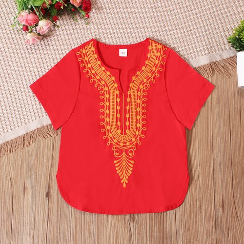 Fashion Kids Boys Short Sleeve Blouse Top Casual Ethnic Shirt Islamic Clothing