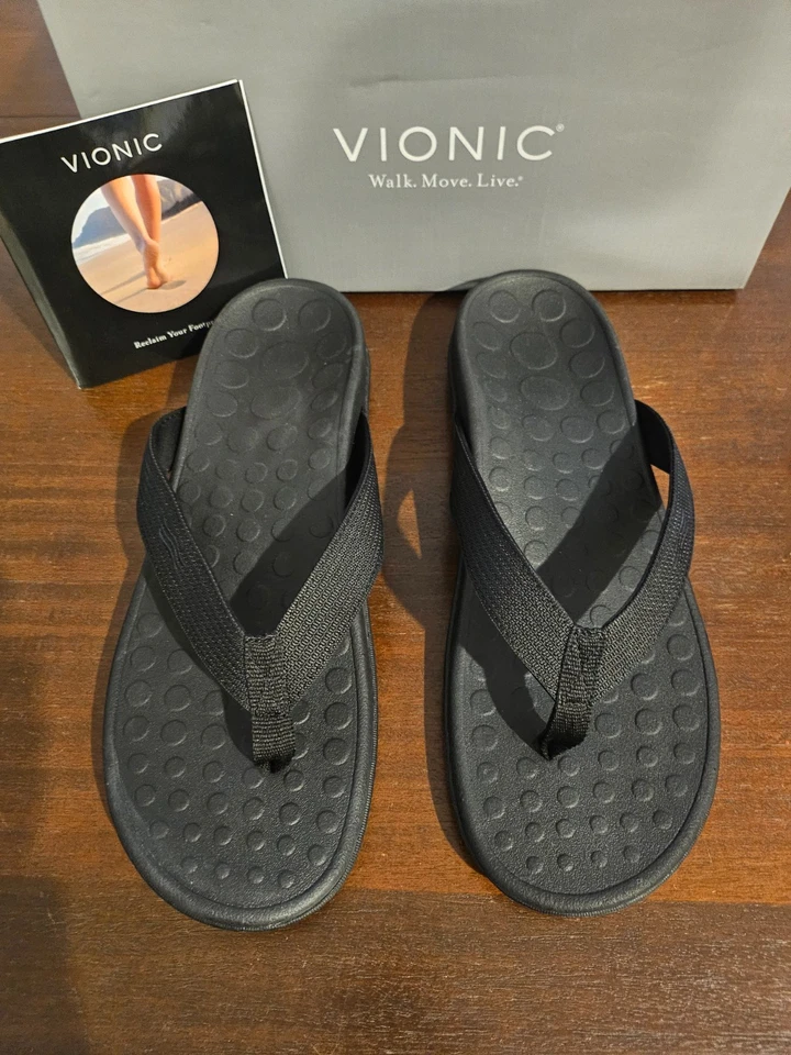 Sandalia Vionic Wave Toe Post Chancla Negra 13 M Nueva en caja Foto 3 de 4
