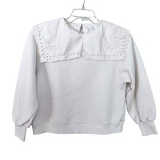 Zara girls ecru exaggerated embroidered lace collar sweatshirt size 11-12