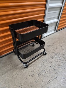 Black 2-Tier Utility Cart with Mesh Shelves and Wheels