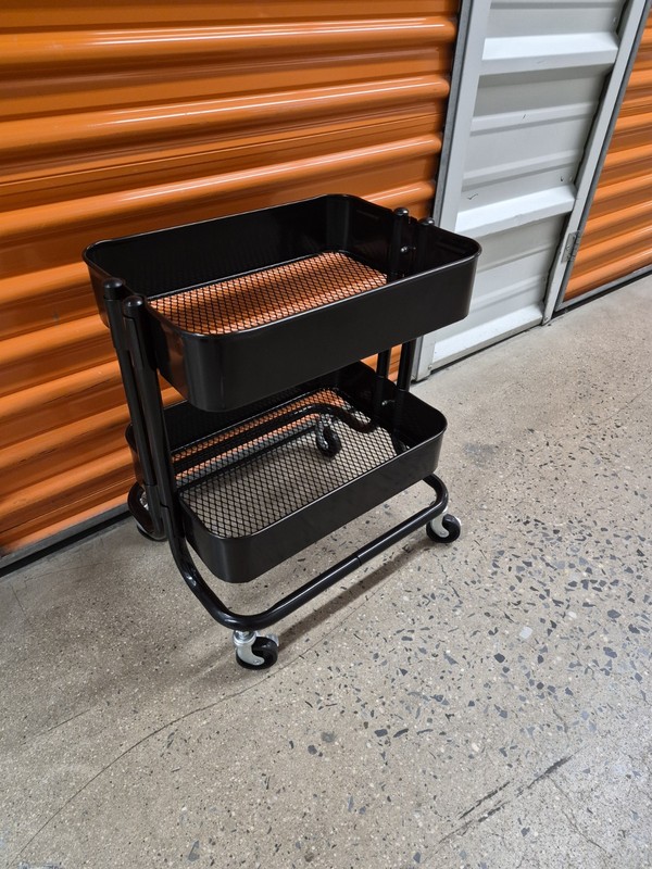 Black 2-Tier Utility Cart with Mesh Shelves and Wheels