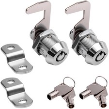 Tubular Cam Lock 5/8 Inch Replacement Chrome Finish Keyed Alike 2 Pack Toolbox