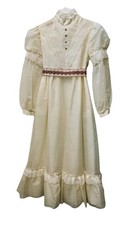 Vintage Girls Prairie Dress Size 6 Dotted Swiss Lined Cream Dorissa Of Miami