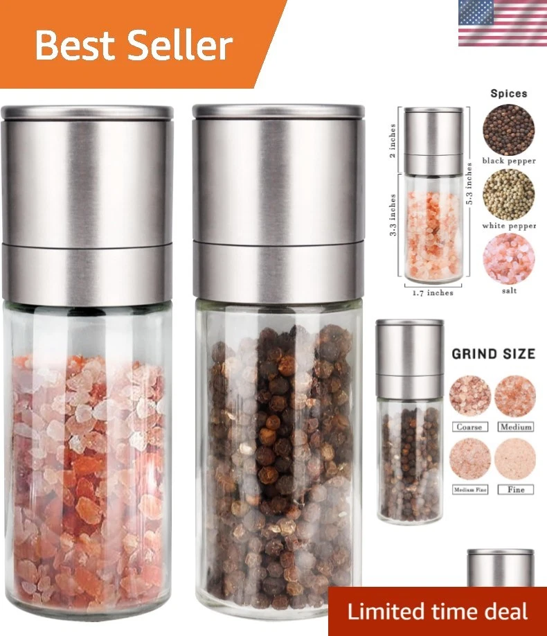 Salt and Pepper Grinder Set, Pepper Mill, Sea Salt Shaker Grinder Refillable,...