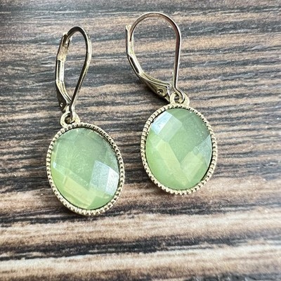 Napier Earrings Green Gold Dangle Closed Hooks SIGNED Vintage Jewelry