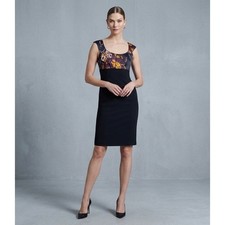 Elie Tahari Jordana Floral Bodice Satin Sheath Dress Black Purple Yellow Size 6