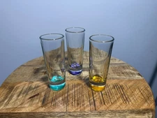 Set of 3 Tall Libbey Crisa  Multi-Colored Shooter Shot Glasses 4-1/8"