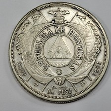 1884 HONDURAS Silver Un Peso Large Size Crown Coin Small Scratches See Pic *V168