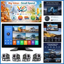 4 Channel 1080p Backup Camera System 10.2-Inch Monitor for RV Truck Car