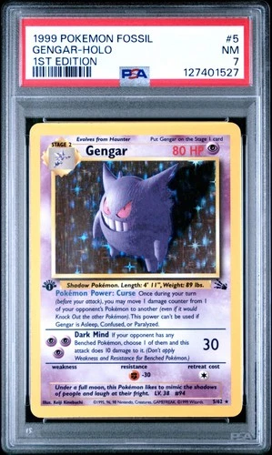 1999 POKEMON FOSSIL 1ST ED #5 GENGAR-HOLO PSA 7
